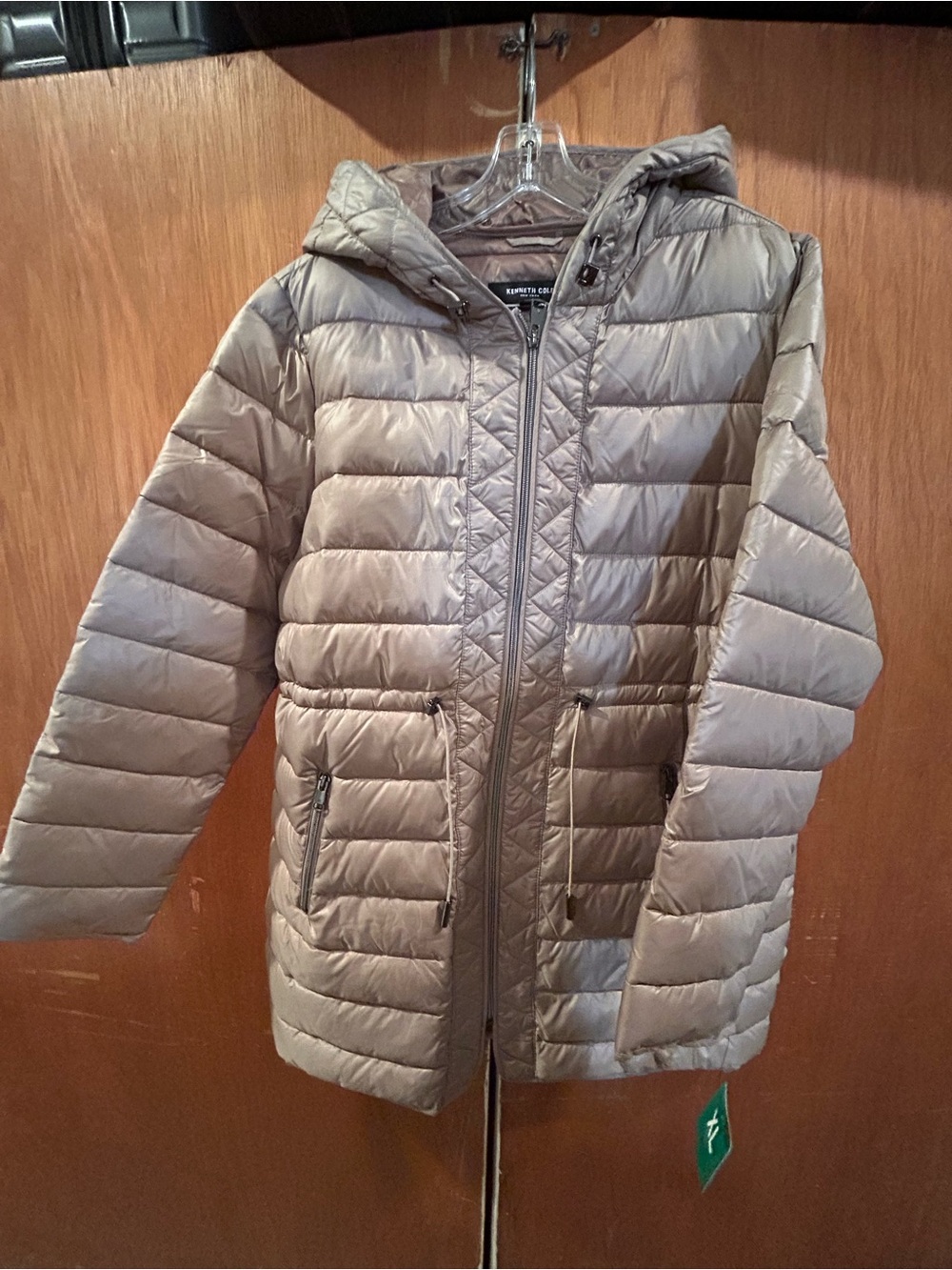 Kenneth Cole Hooded Quilted Puffer Jacket in Taupe